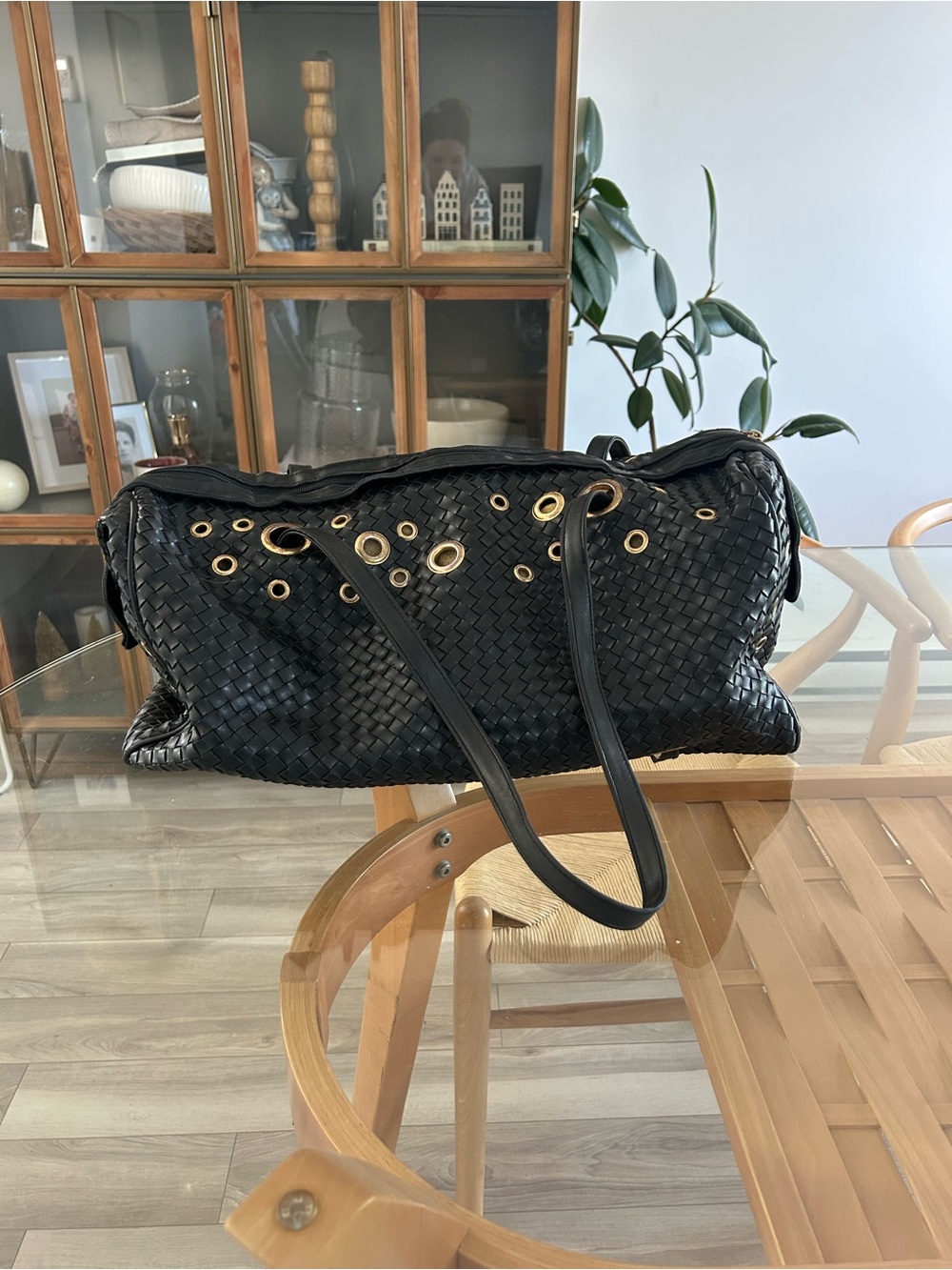 Vintage Woven Leather Duffle Bag